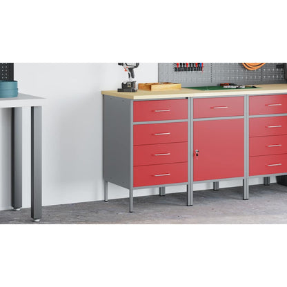 Work Bench with Drawer Red and Grey 50 x 55 x 85 cm
