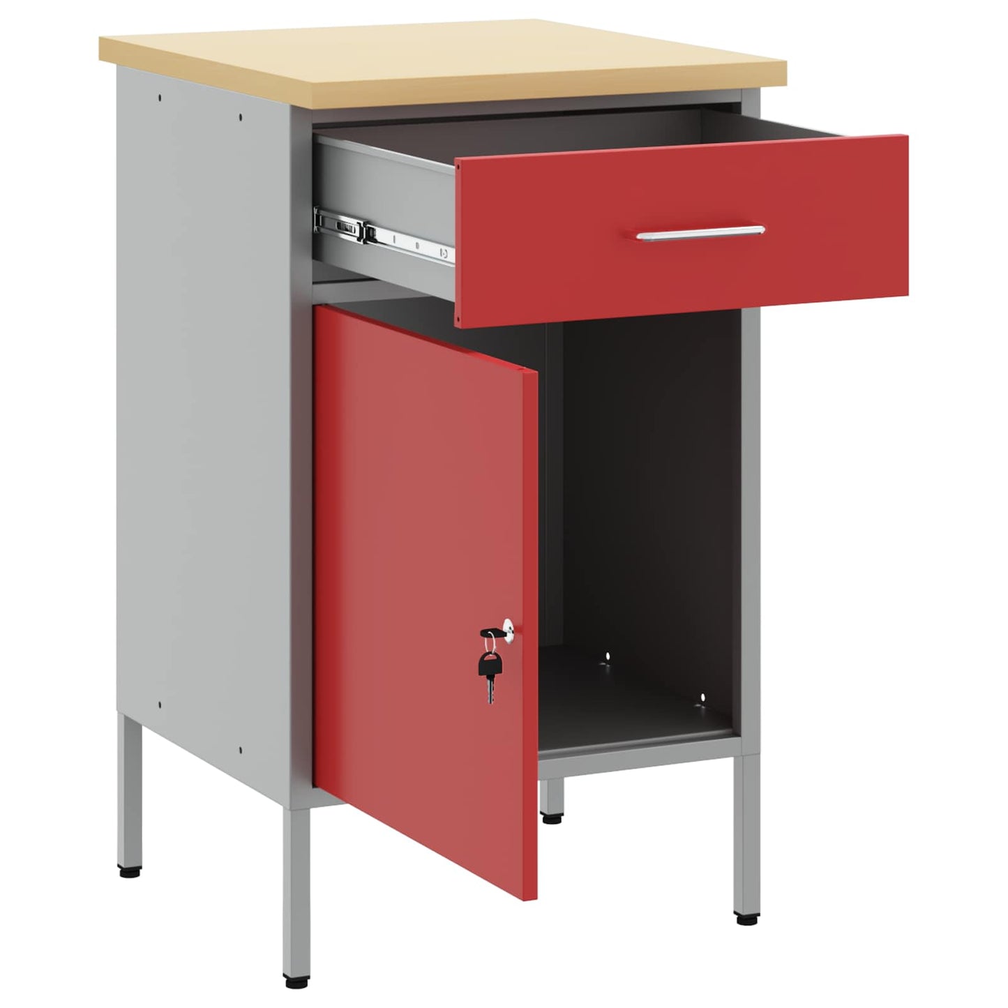 Work Bench with Drawer with Lock Red and Grey 50 x 55 x 85 cm