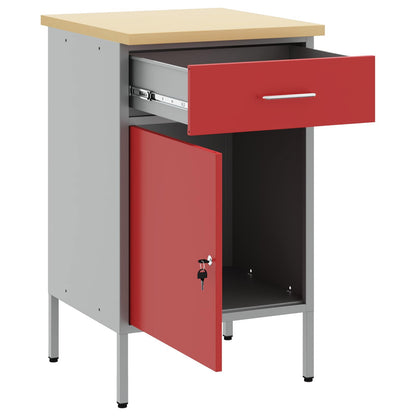 Work Bench with Drawer with Lock Red and Grey 50 x 55 x 85 cm