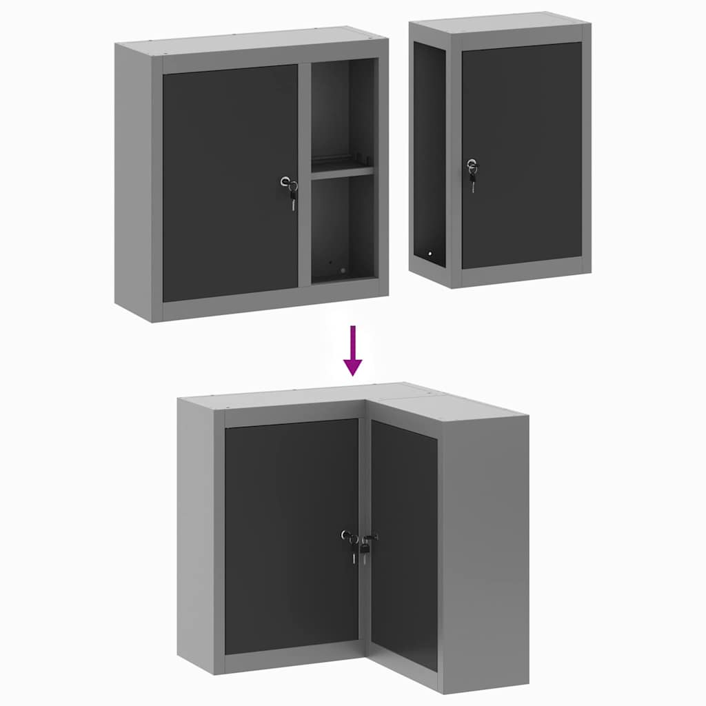 Tool Cabinet with Shelf Black and Grey 55 x 55 x 55 cm