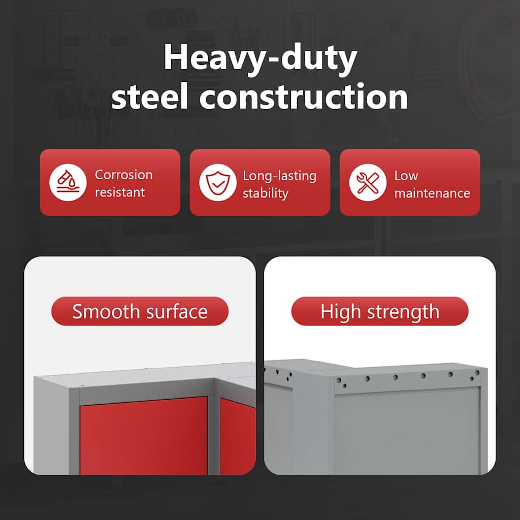 Tool Cabinet with Shelf with Lock Red and Grey 55 x 55 x 55 cm