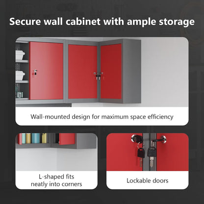 Tool Cabinet with Shelf with Lock Red and Grey 55 x 55 x 55 cm