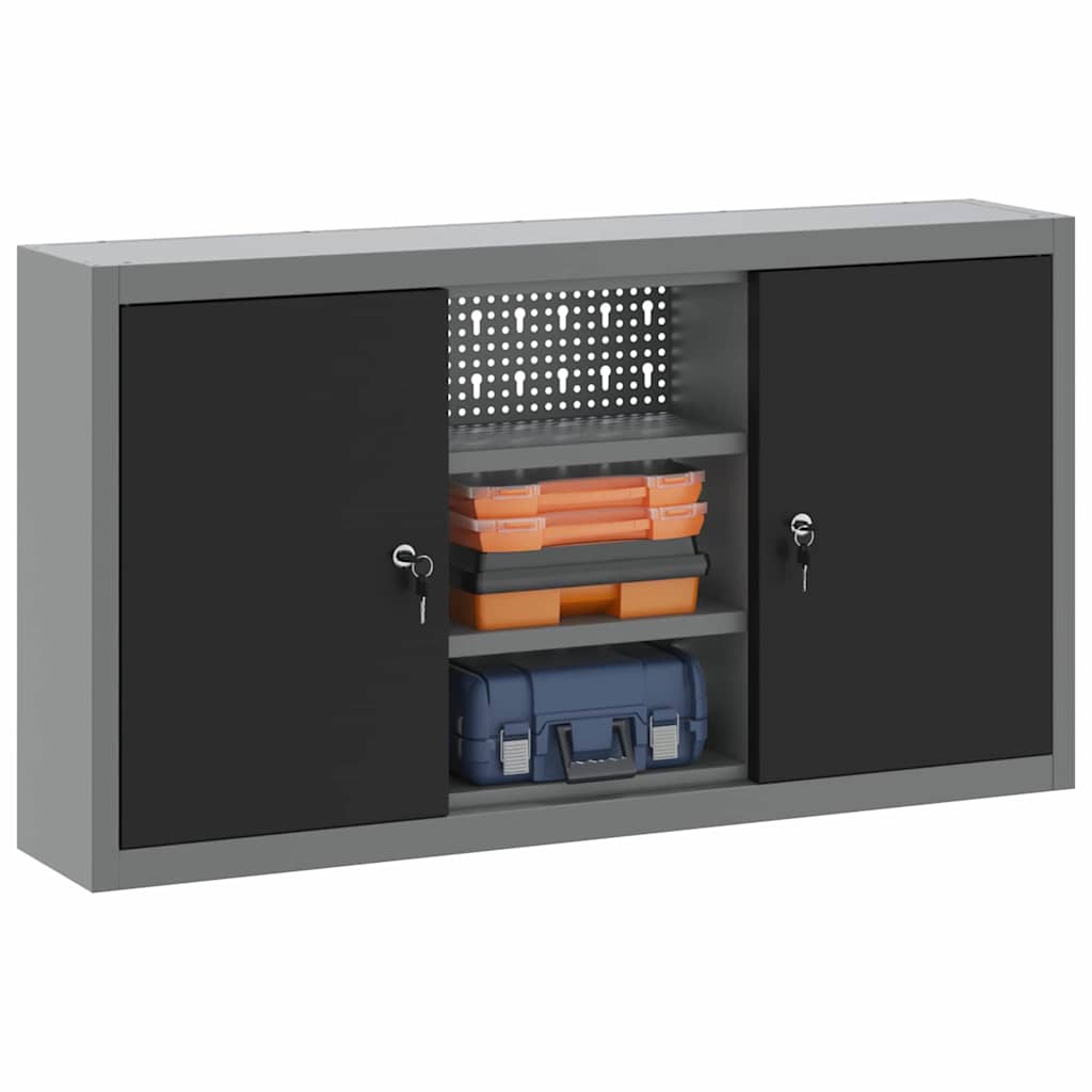 Tool Cabinet with Shelf Black and Grey 100 x 20 x 55 cm