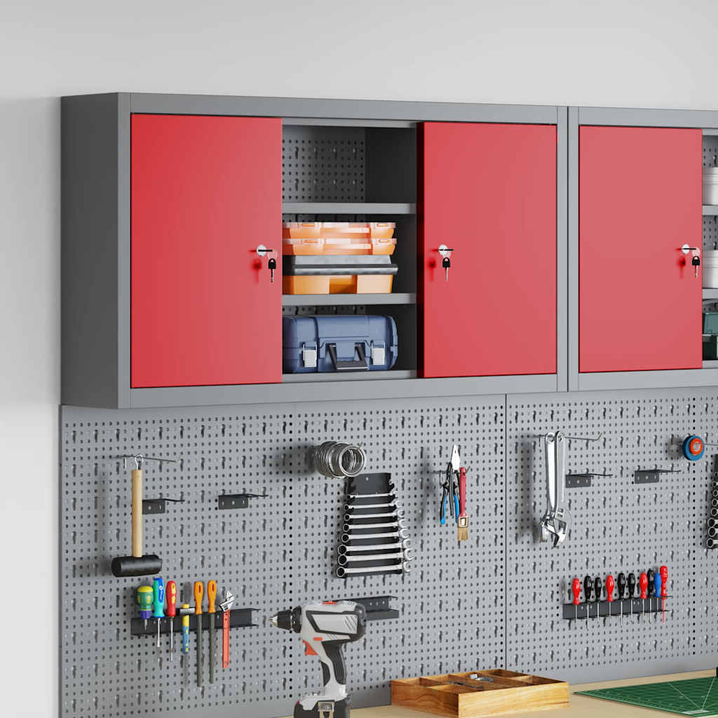 Tool Cabinet with Shelf with Lock Red and Grey 100 x 20 x 55 cm