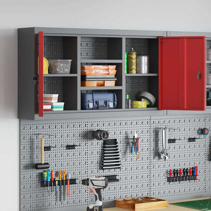 Tool Cabinet with Shelf with Lock Red and Grey 100 x 20 x 55 cm