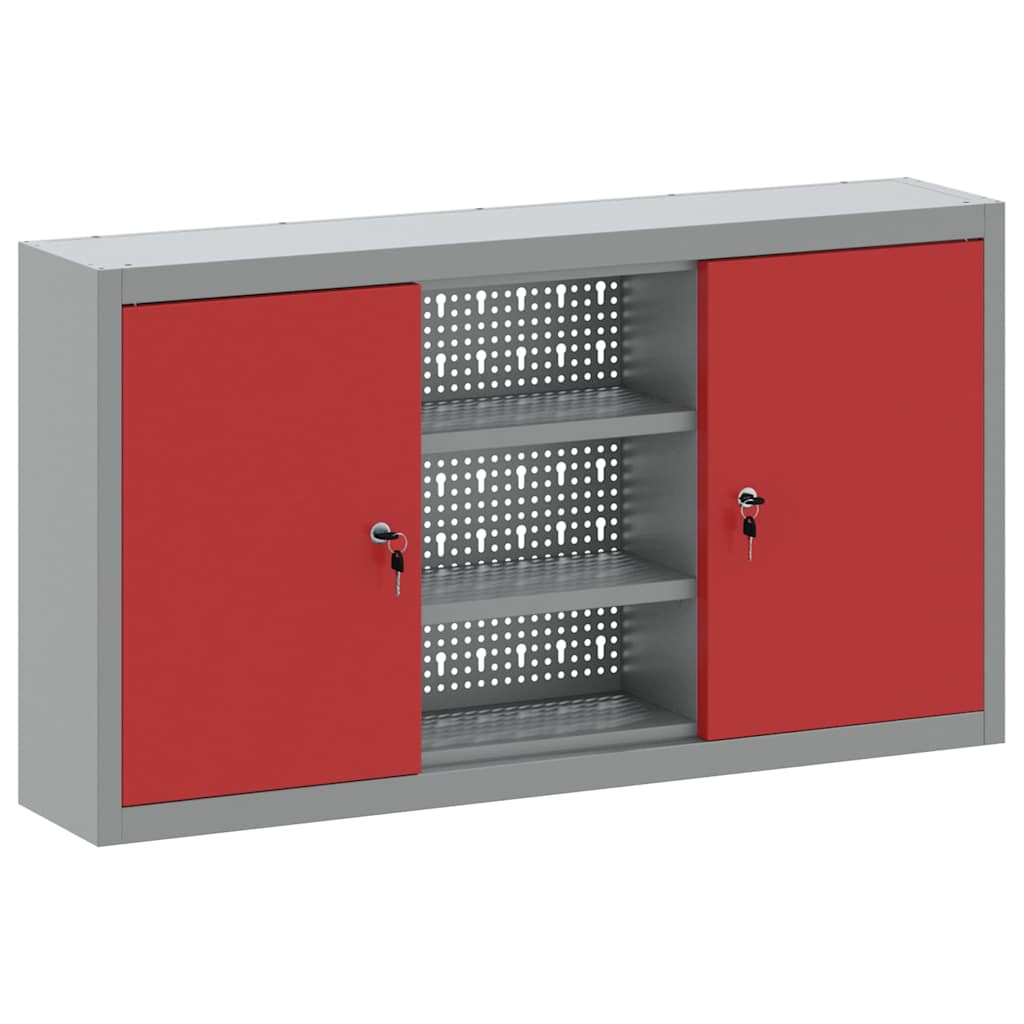 Tool Cabinet with Shelf with Lock Red and Grey 100 x 20 x 55 cm