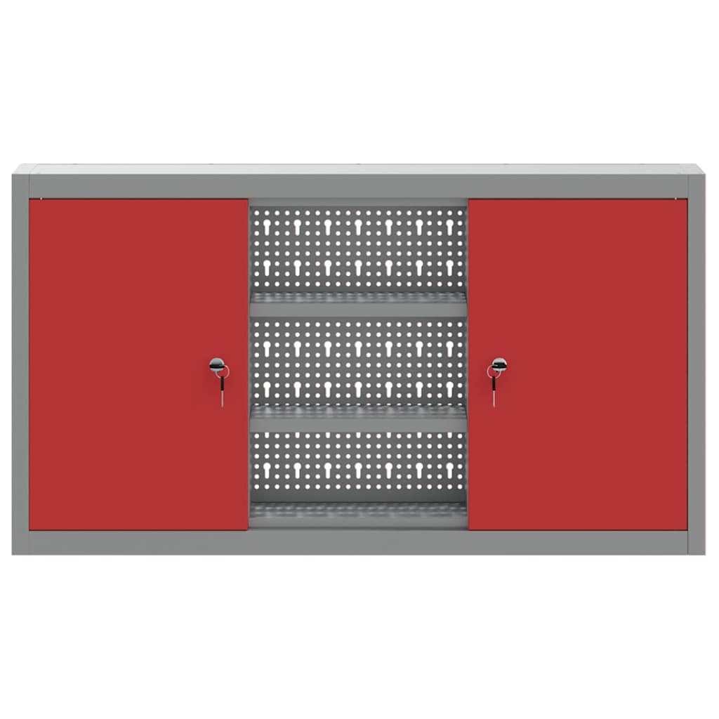 Tool Cabinet with Shelf with Lock Red and Grey 100 x 20 x 55 cm