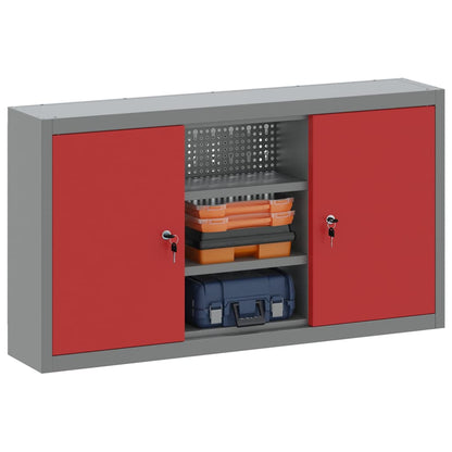 Tool Cabinet with Shelf with Lock Red and Grey 100 x 20 x 55 cm