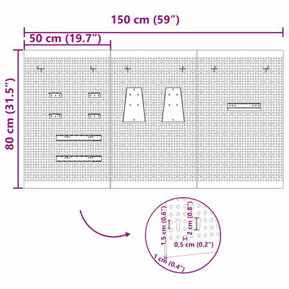 Tool Wall Panel 3 pcs Grey 150 x 1 x 80 cm Steel