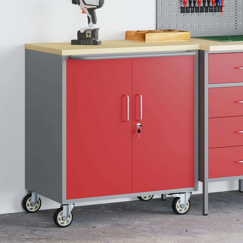 Workshop Bench with Shelf Red and Grey 75 x 45 x 85 cm