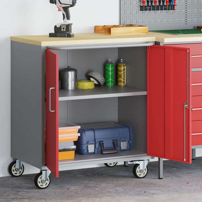 Workshop Bench with Shelf Red and Grey 75 x 45 x 85 cm