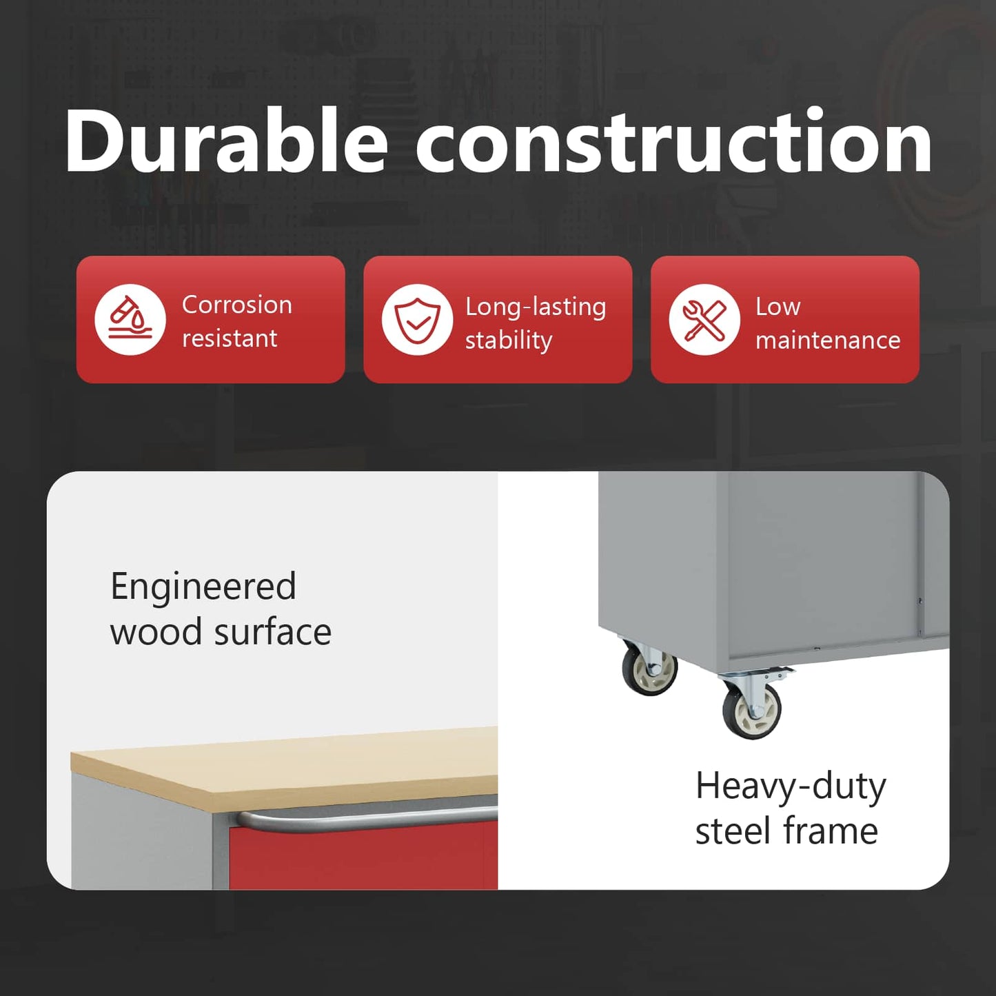 Trolley Rolling Workbench Red and Grey 75 x 45 x 85 cm
