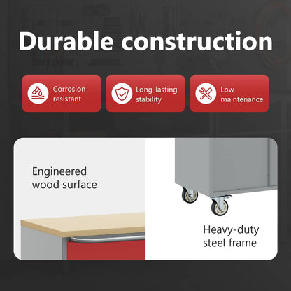 Trolley Rolling Workbench Red and Grey 75 x 45 x 85 cm