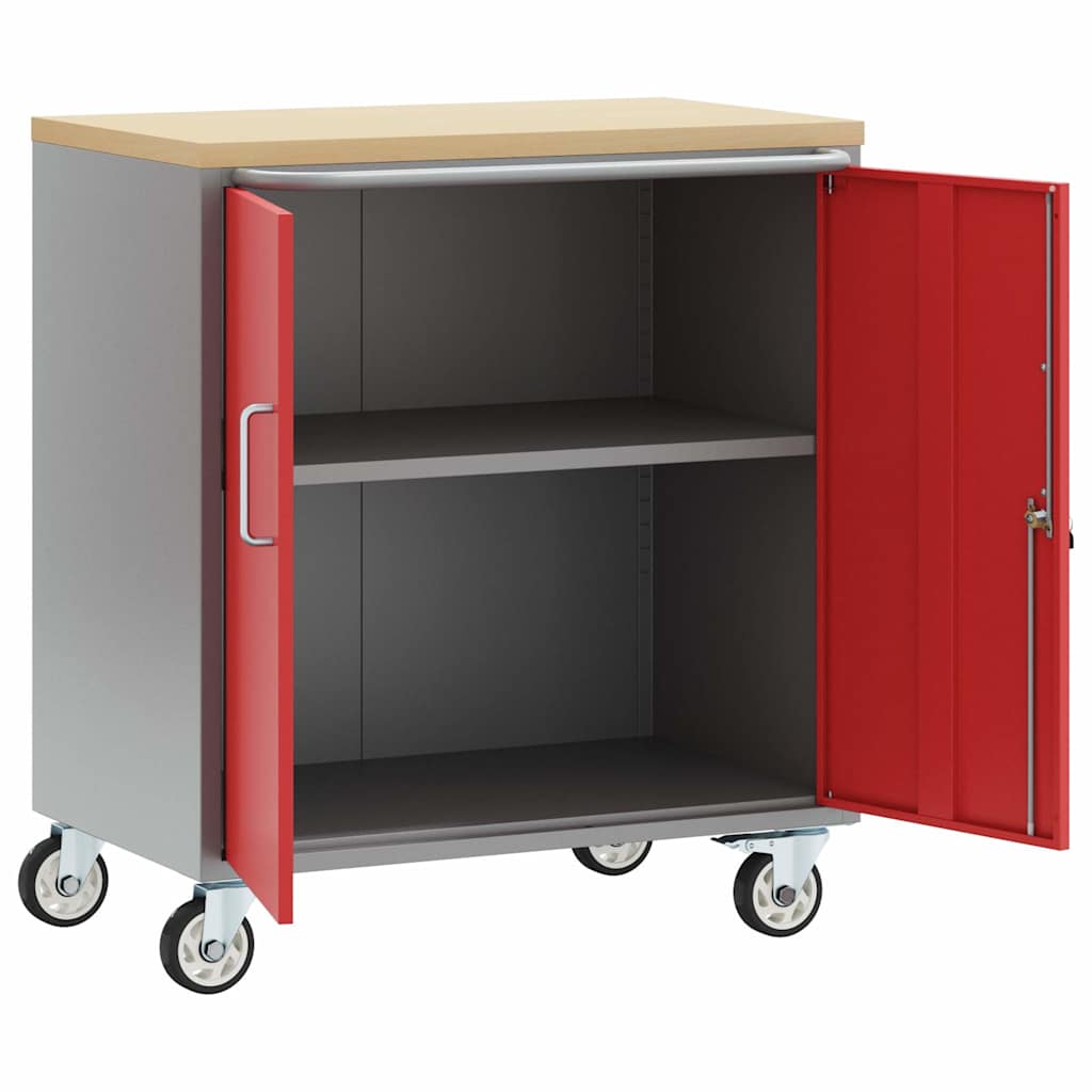Workshop Bench with Shelf Red and Grey 75 x 45 x 85 cm