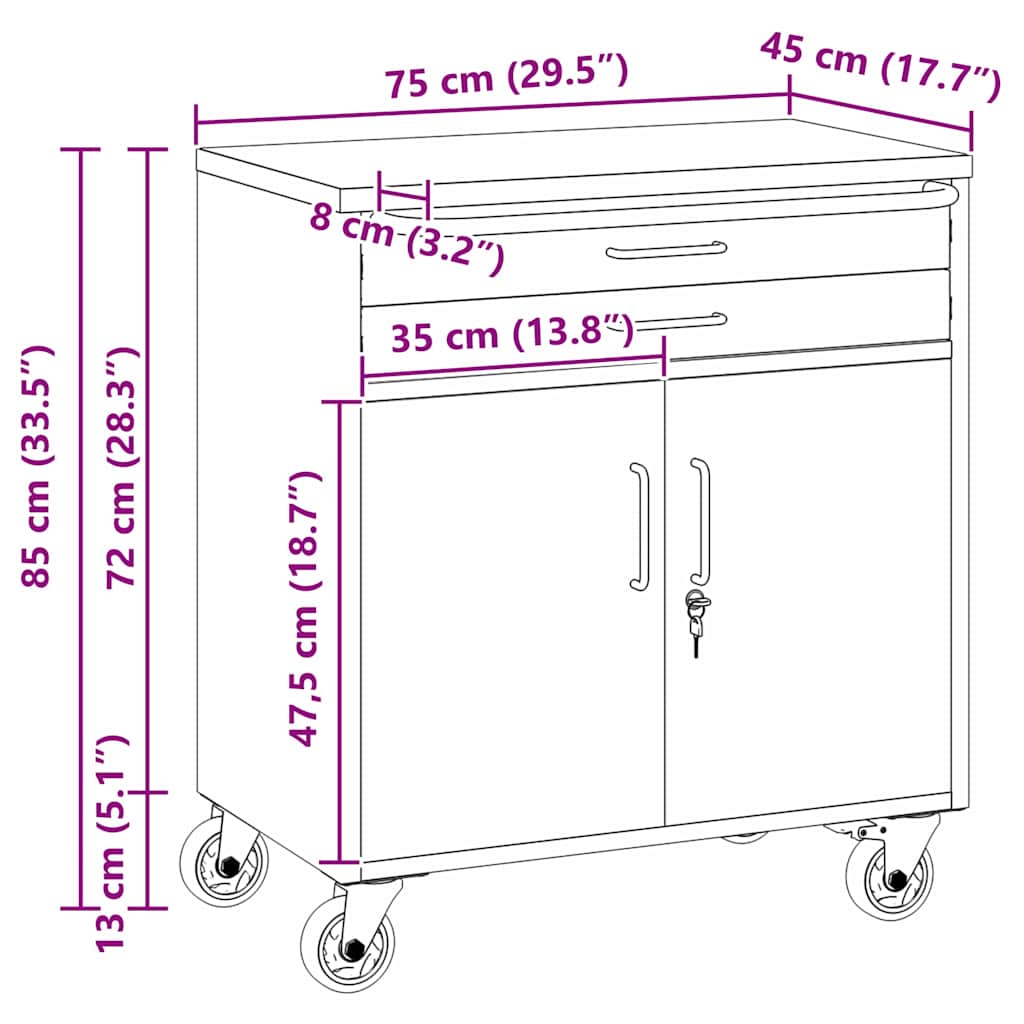 Workshop Bench with Drawer Black and Grey 75 x 45 x 85 cm