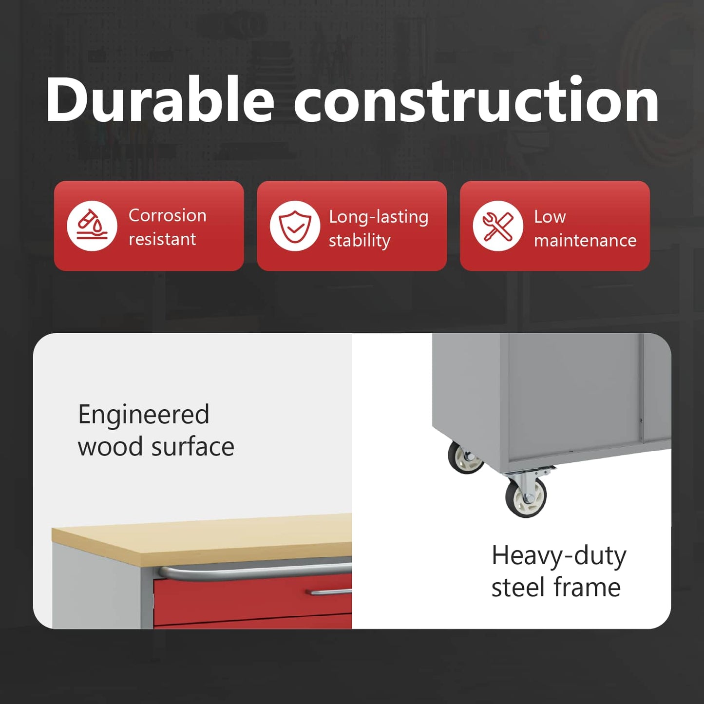 Trolley Rolling Workbench Red and Grey 75 x 45 x 85 cm