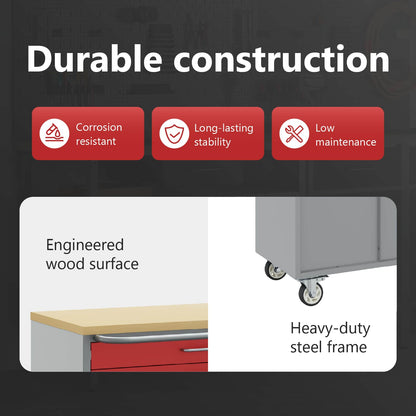 Trolley Rolling Workbench Red and Grey 75 x 45 x 85 cm