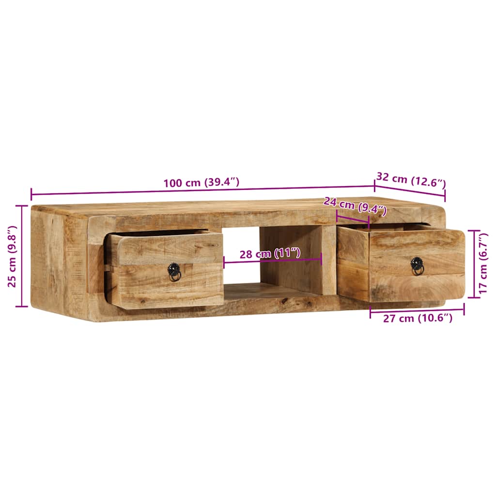 Wall-mounted TV Cabinet 100x32x25 cm Solid Wood Rough Mango