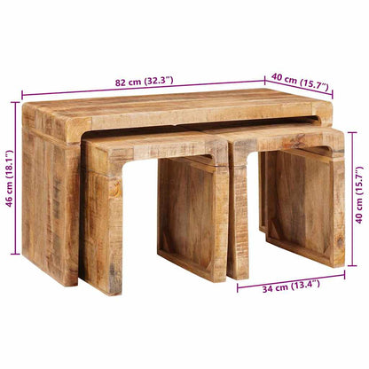 Nesting Table 3 pcs Brown Solid Mango Wood