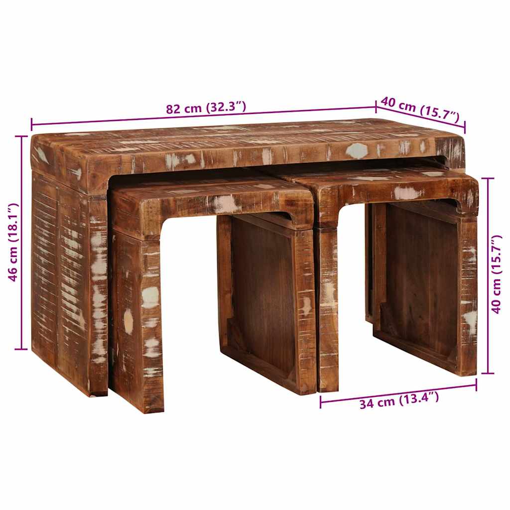 Nesting Table 3 pcs Brown Solid Reclaim Wood