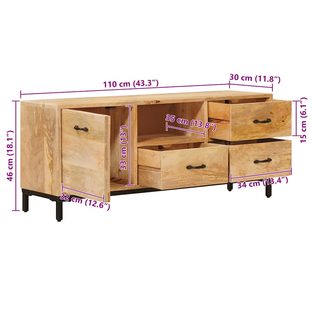 TV Stands with Drawer Brown 110 x 30 x46 cm Solid Mango Wood