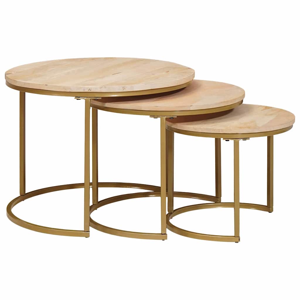 Nesting Coffee Tables 3 pcs Brown Solid Mango Wood and Steel