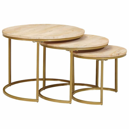 Nesting Coffee Tables 3 pcs Brown Solid Mango Wood and Steel