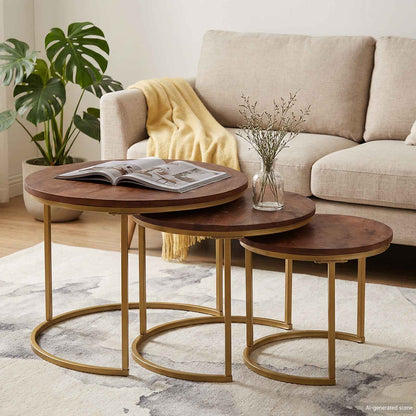 Nesting Coffee Tables 3 pcs Solid Mango Wood and Steel