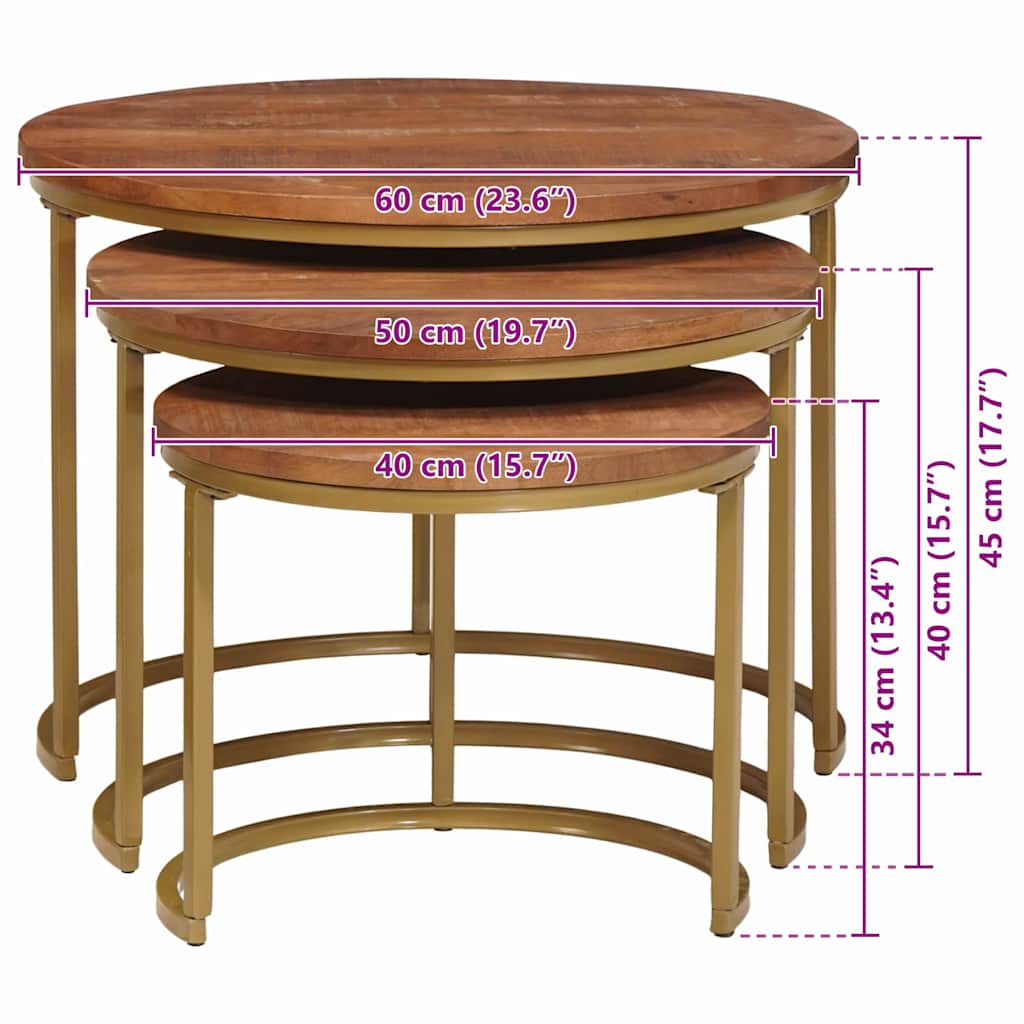 Nesting Coffee Tables 3 pcs Solid Mango Wood and Steel