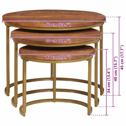 Nesting Coffee Tables 3 pcs Solid Mango Wood and Steel