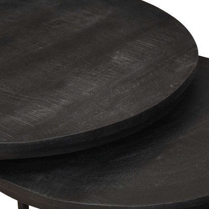 Nesting Coffee Tables 3 pcs Black Solid Mango Wood and Steel