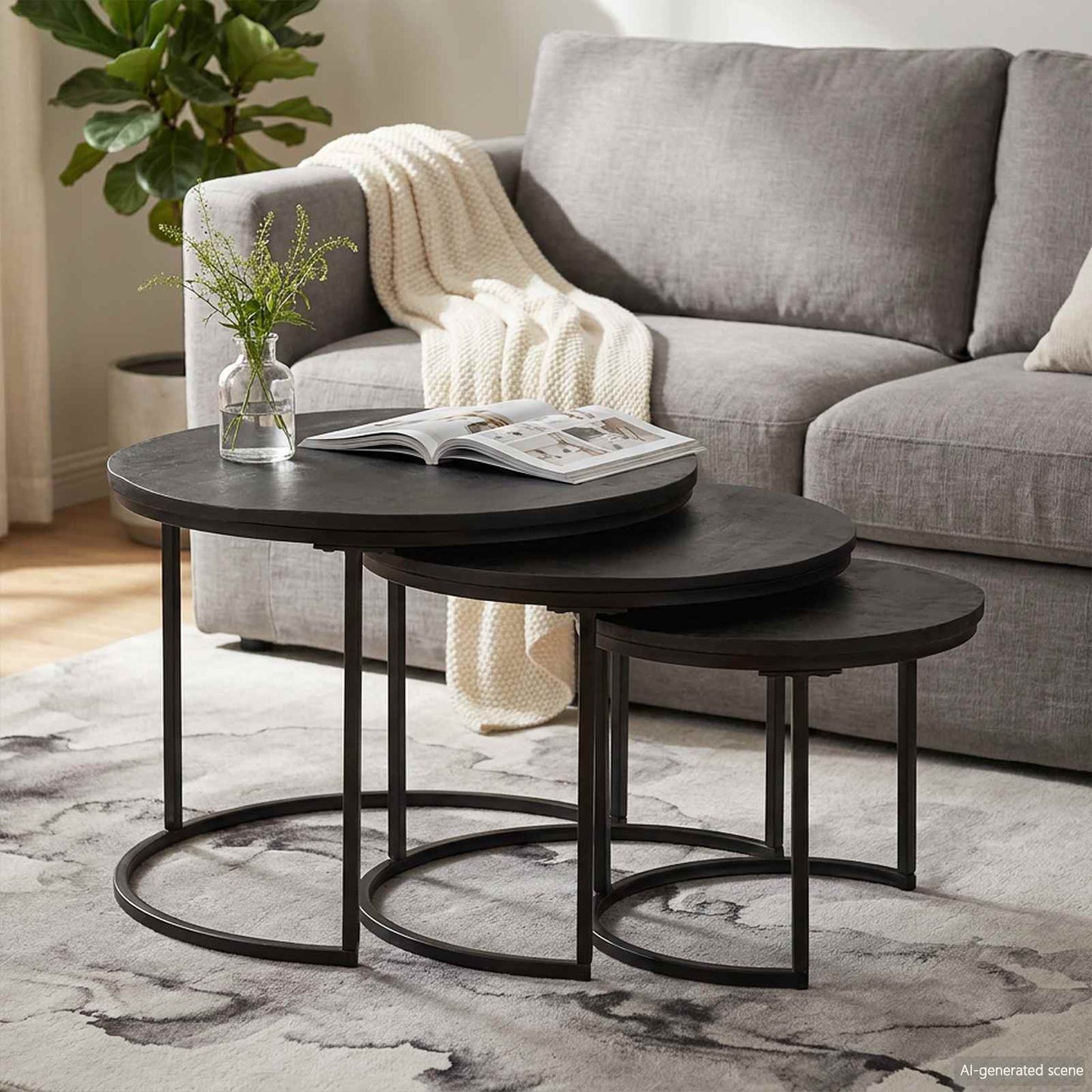 Nesting Coffee Tables 3 pcs Black Solid Mango Wood and Steel