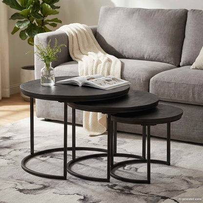 Nesting Coffee Tables 3 pcs Black Solid Mango Wood and Steel