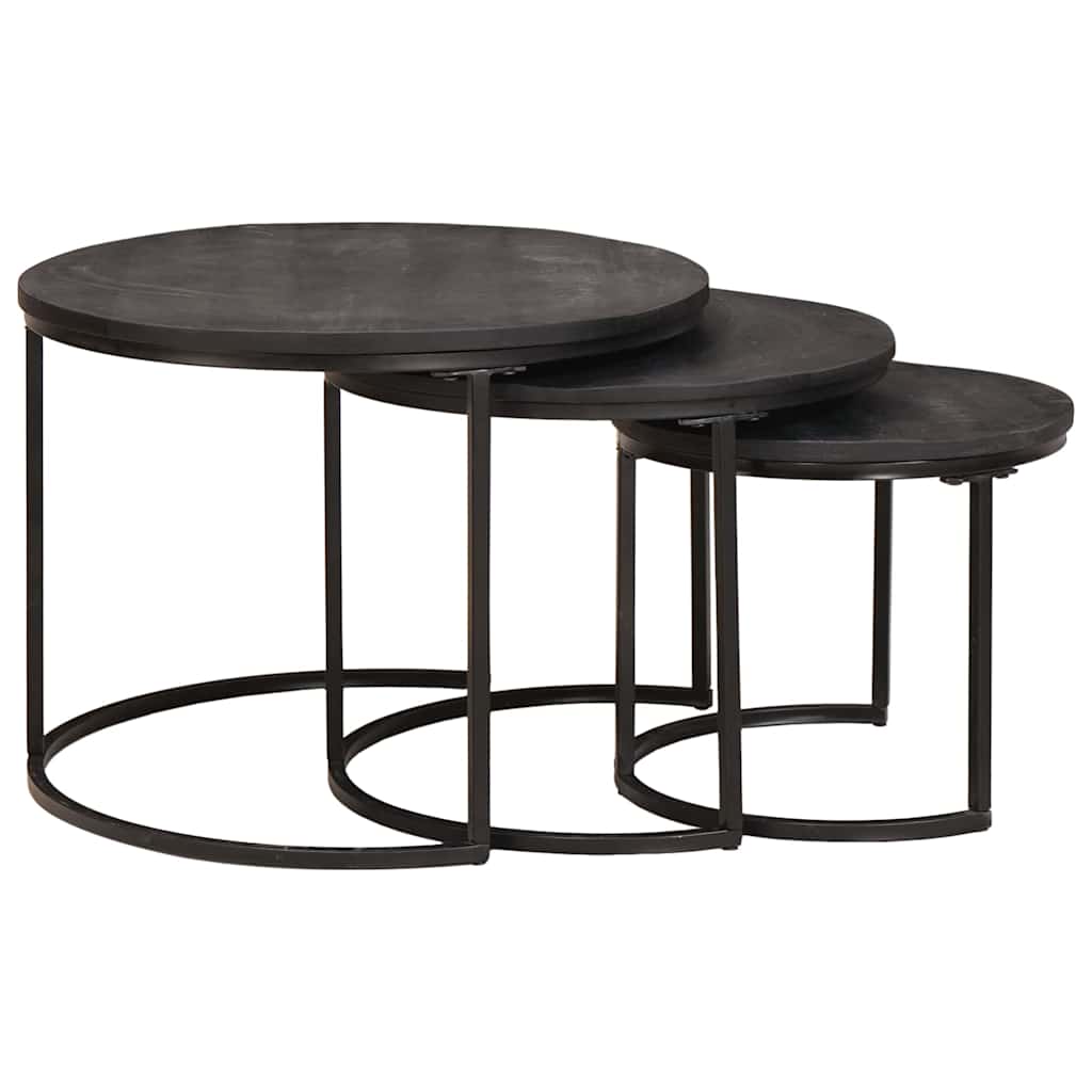 Nesting Coffee Tables 3 pcs Black Solid Mango Wood and Steel