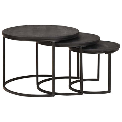 Nesting Coffee Tables 3 pcs Black Solid Mango Wood and Steel