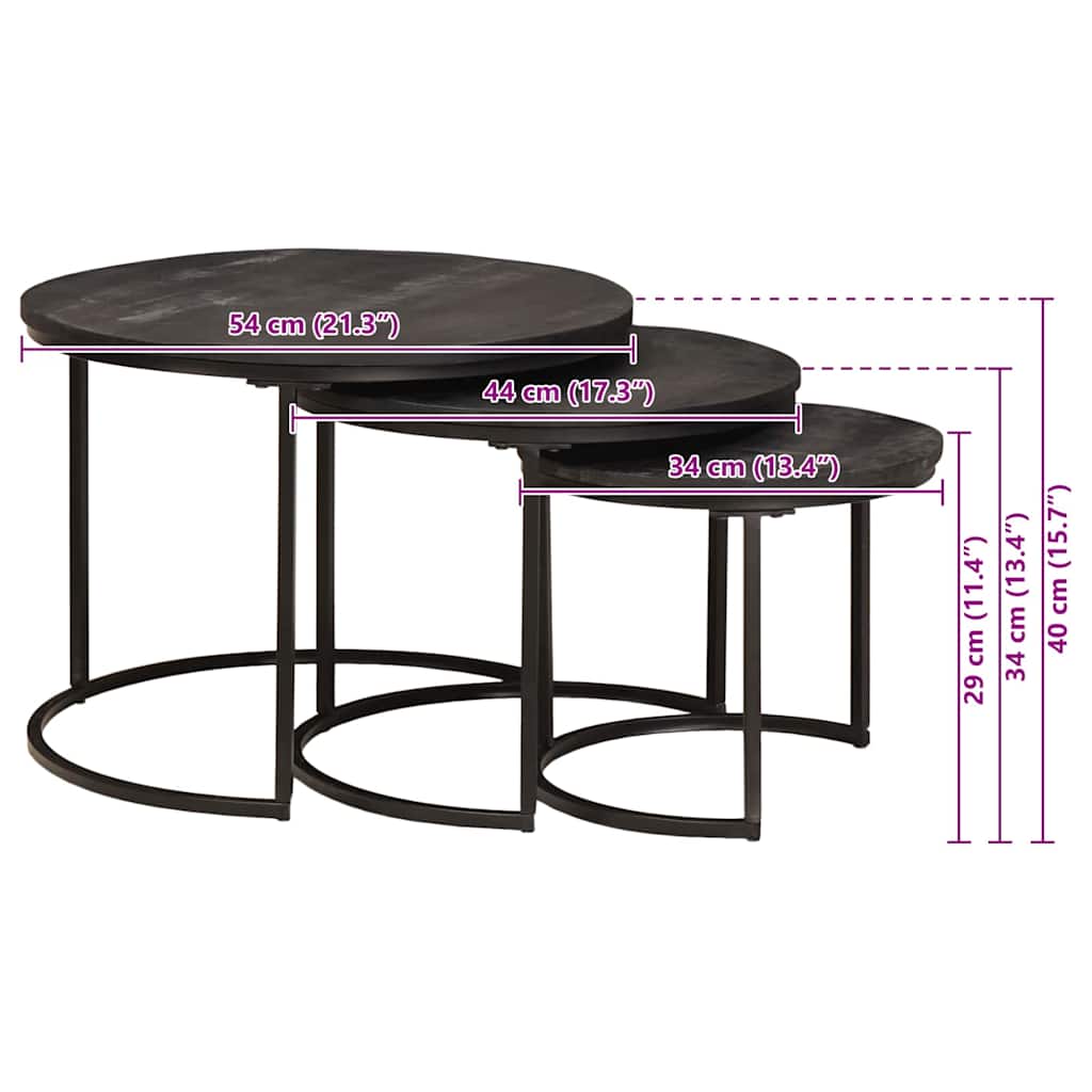 Nesting Coffee Tables 3 pcs Black Solid Mango Wood and Steel