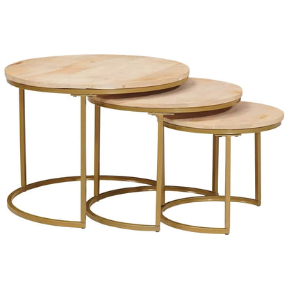 Nesting Coffee Tables 3 pcs Brown Solid Mango Wood and Steel