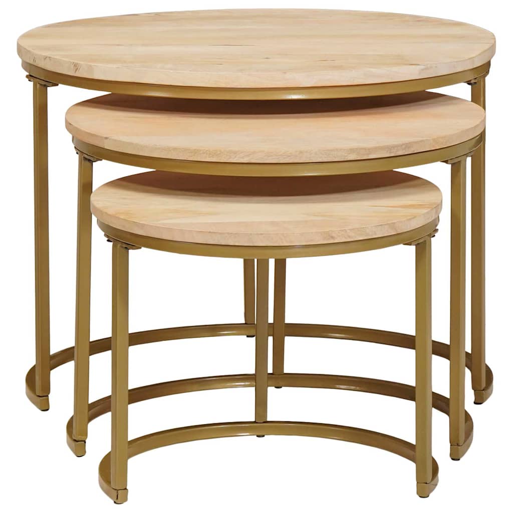 Nesting Coffee Tables 3 pcs Brown Solid Mango Wood and Steel