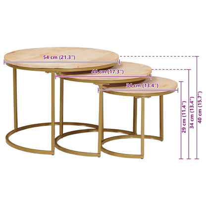 Nesting Coffee Tables 3 pcs Brown Solid Mango Wood and Steel