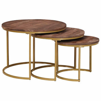 Nesting Coffee Tables 3 pcs Solid Mango Wood and Steel