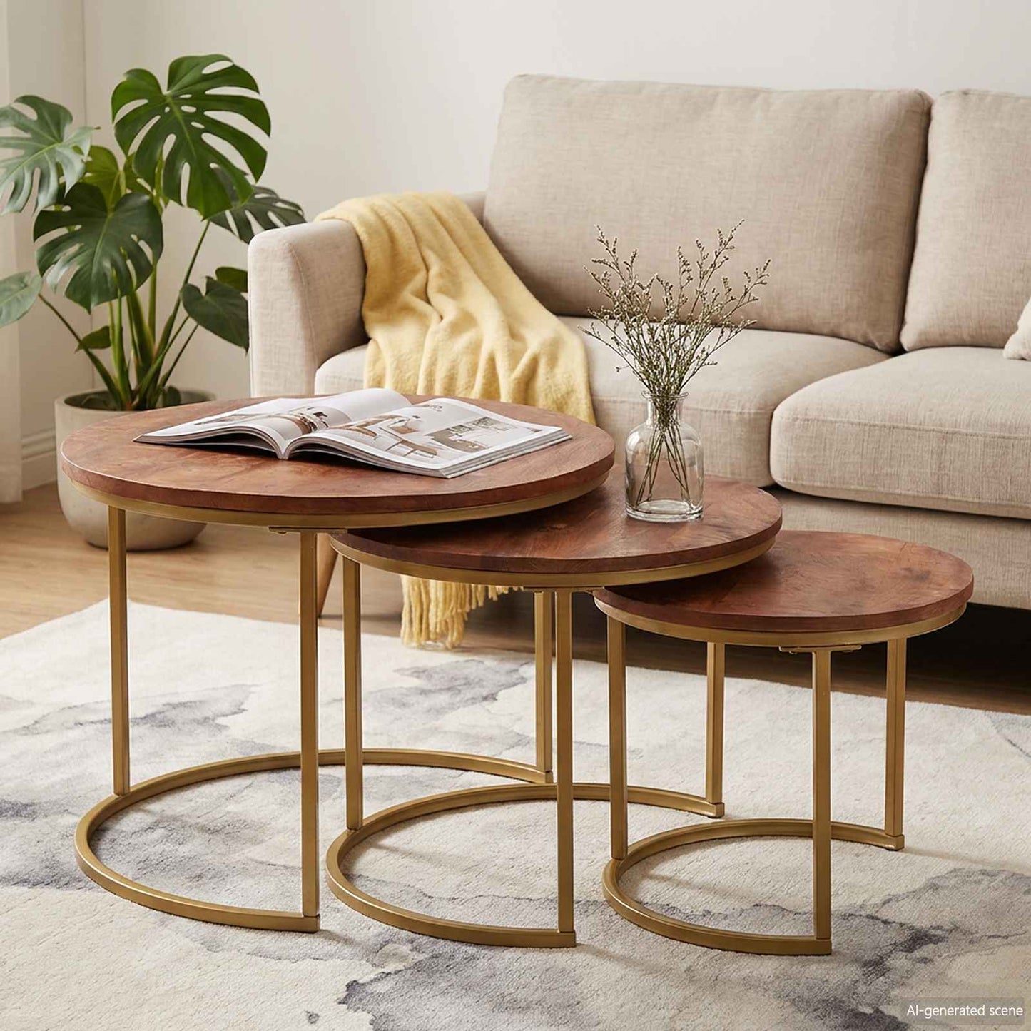 Nesting Coffee Tables 3 pcs Solid Mango Wood and Steel