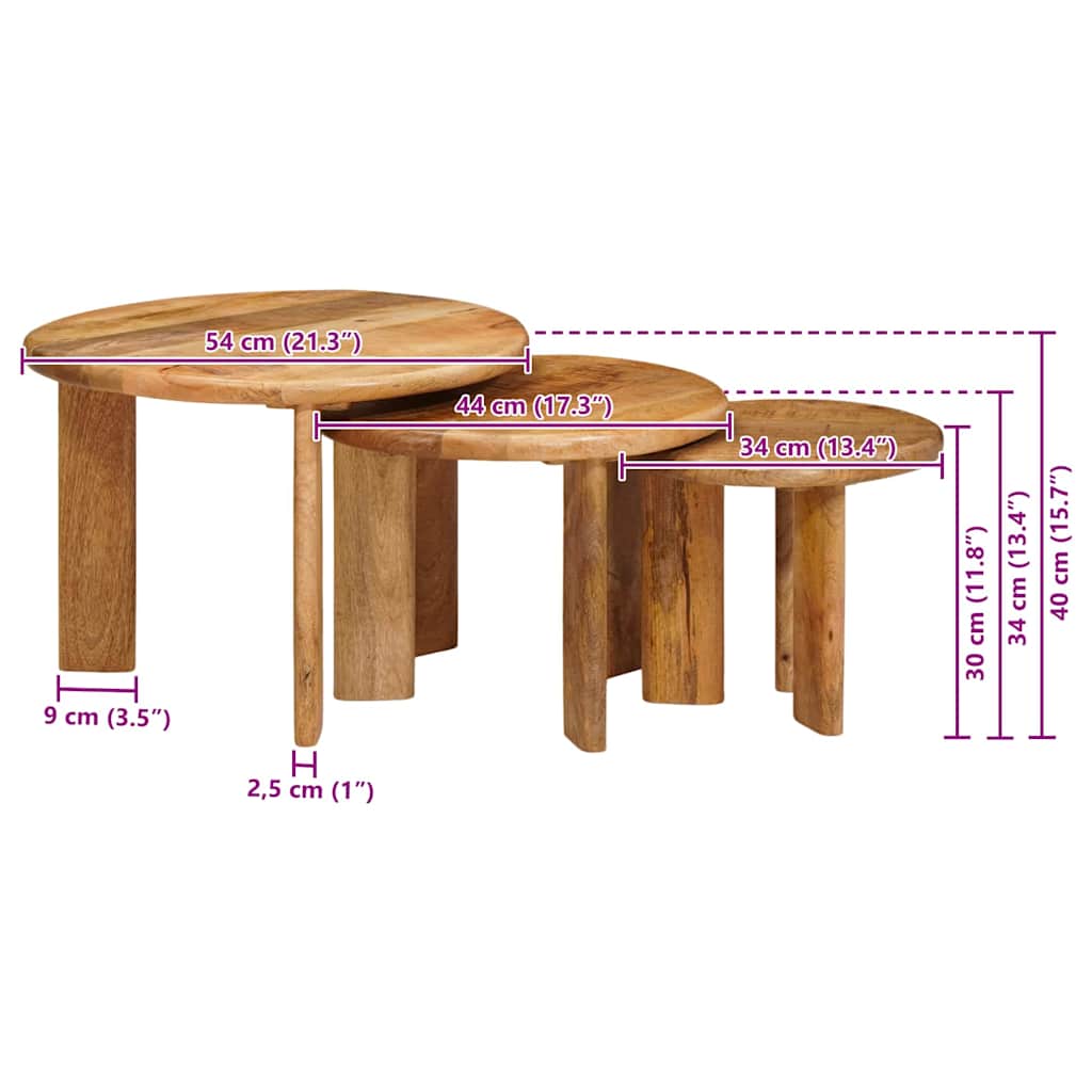 Nesting Coffee Tables 3 pcs Brown Solid Mango Wood