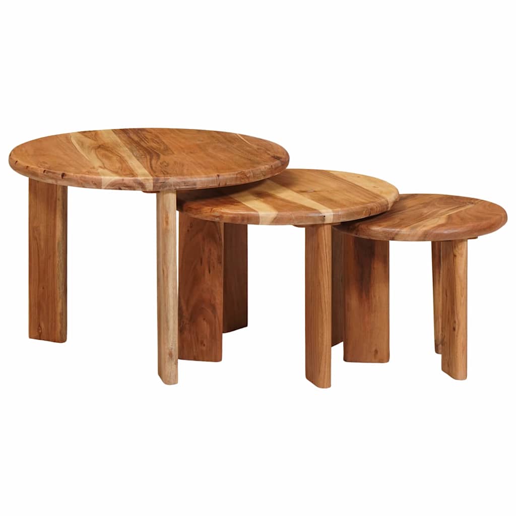 Nesting Coffee Tables 3 pcs Brown Solid Acacia Wood