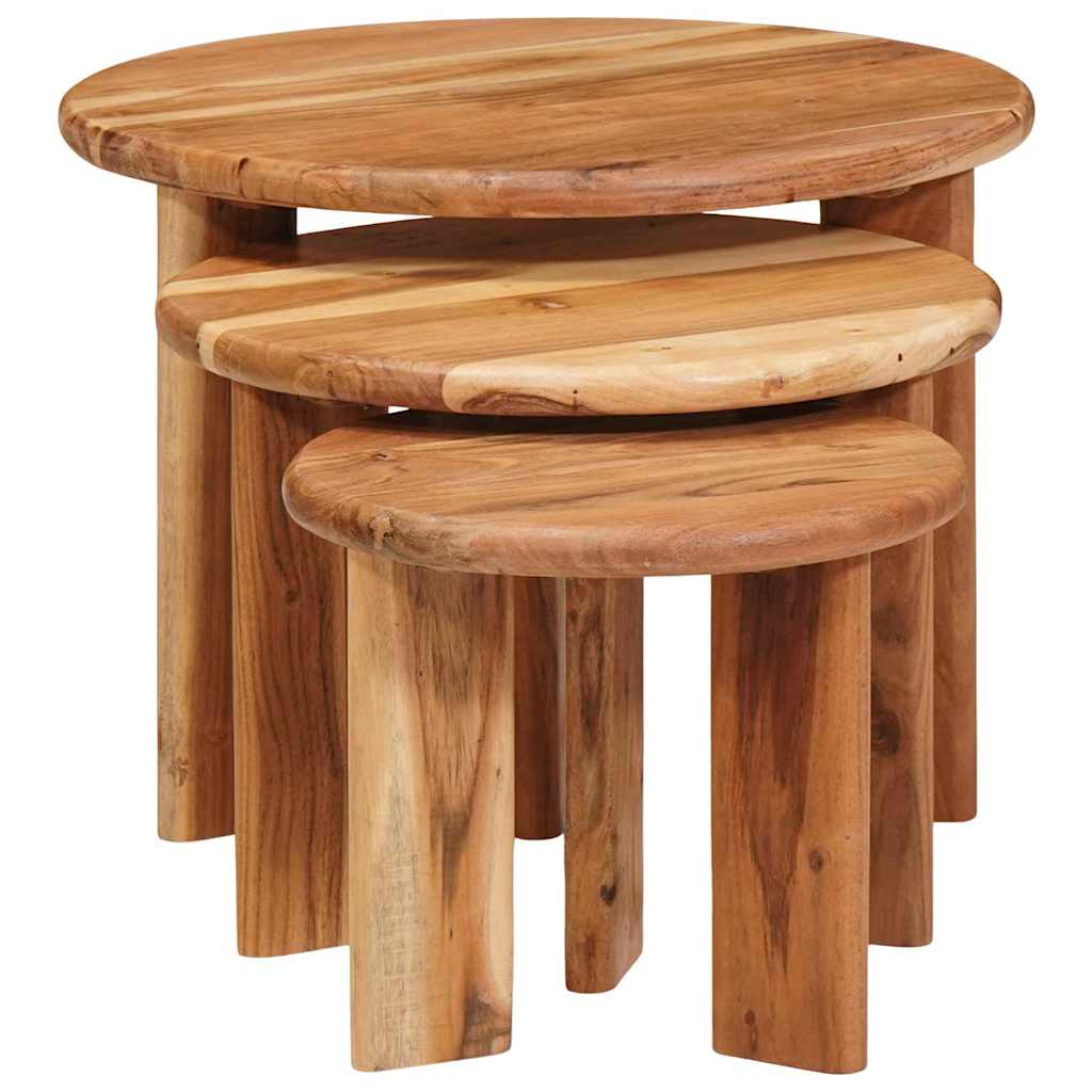Nesting Coffee Tables 3 pcs Brown Solid Acacia Wood