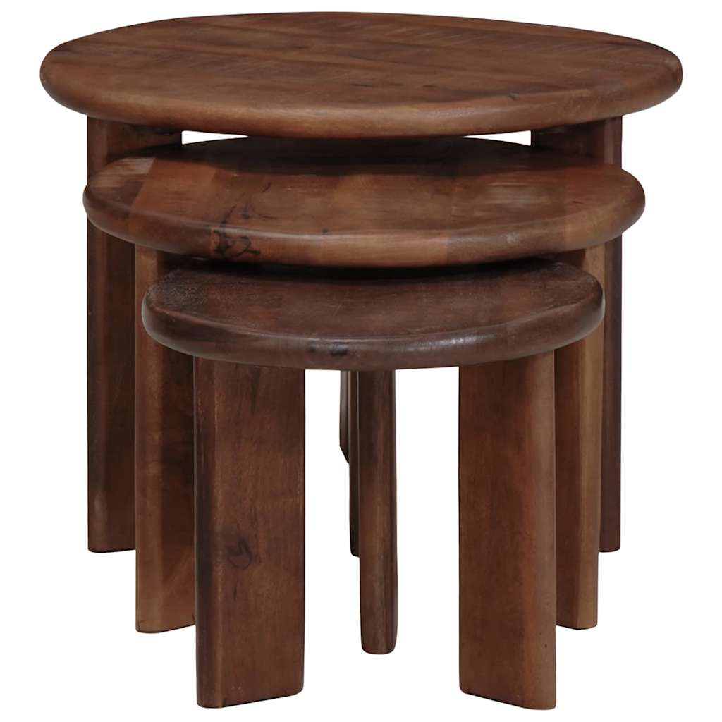 Nesting Coffee Tables 3 pcs Dark Brown Solid Mango Wood