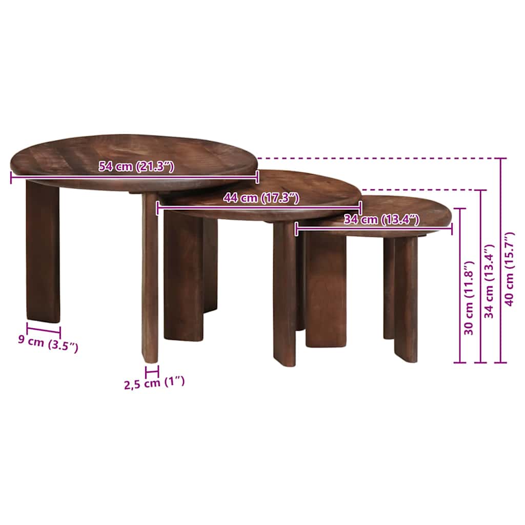 Nesting Coffee Tables 3 pcs Dark Brown Solid Mango Wood