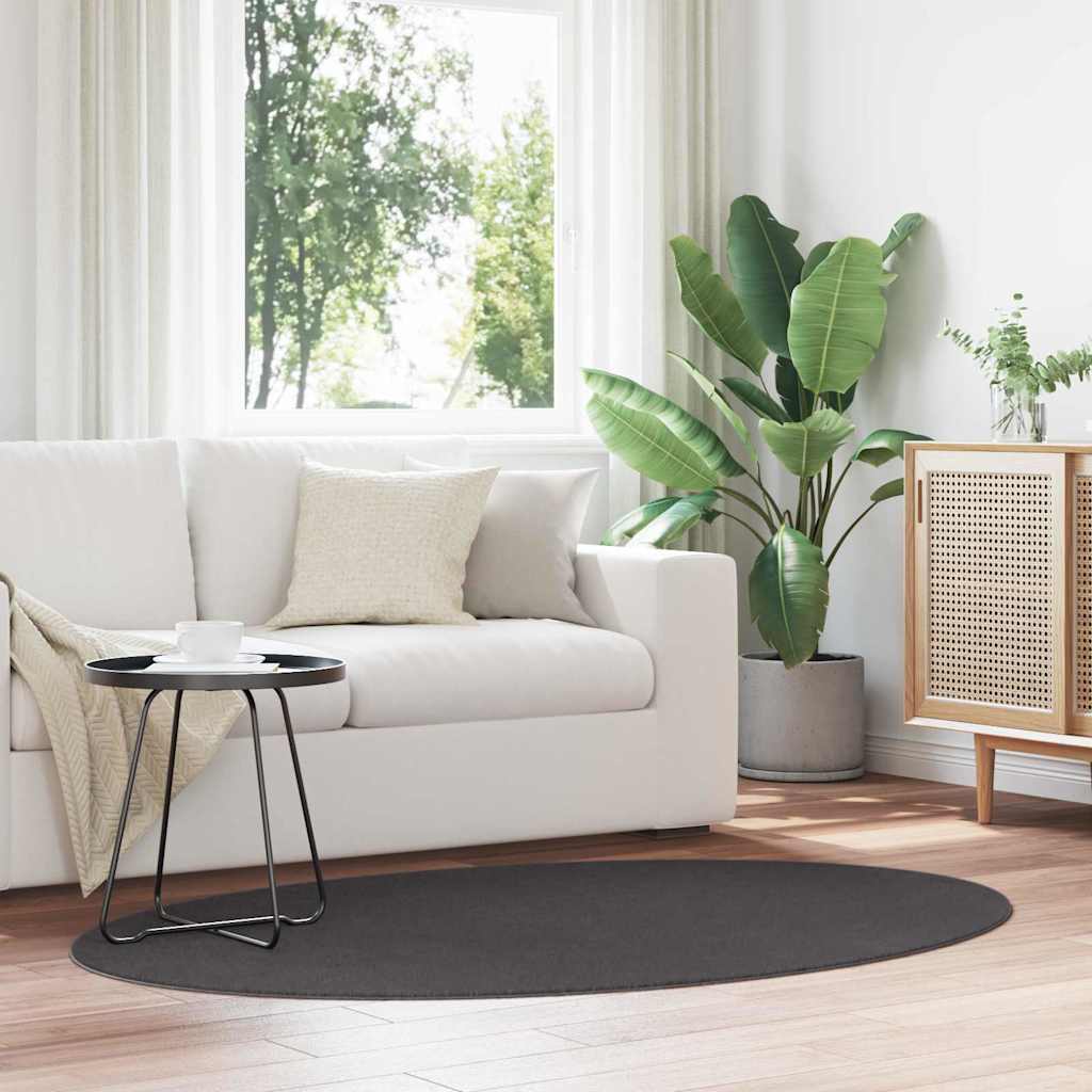 Area Rugs Oval HUARTE Anthracite 100 x 200 cm 100% Polyester