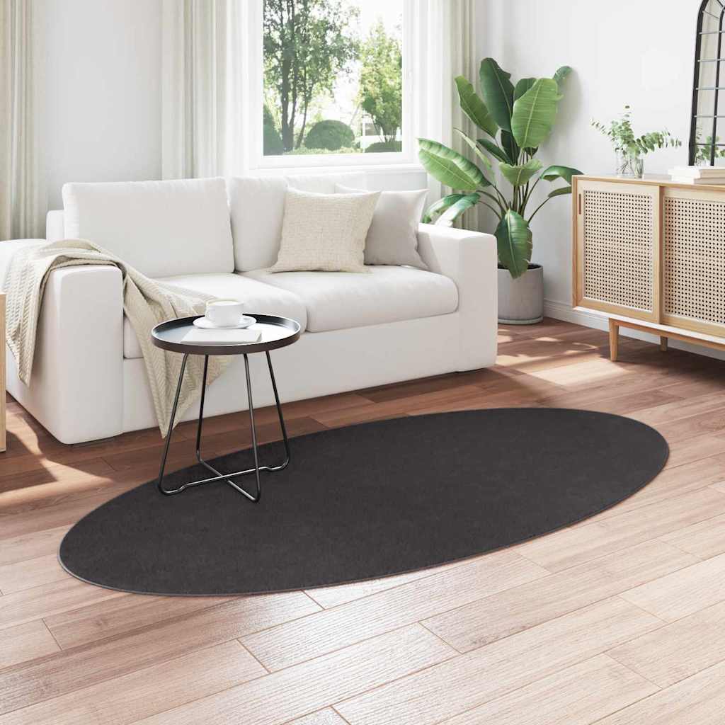 Area Rugs Oval HUARTE Anthracite 100 x 200 cm 100% Polyester