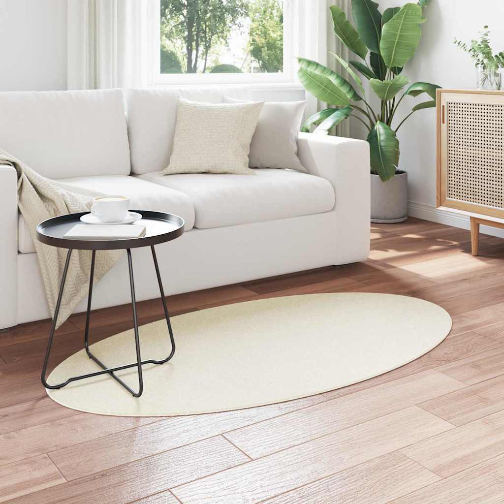 Area Rugs Oval HUARTE Cream 80 x 150 cm 100% Polyester