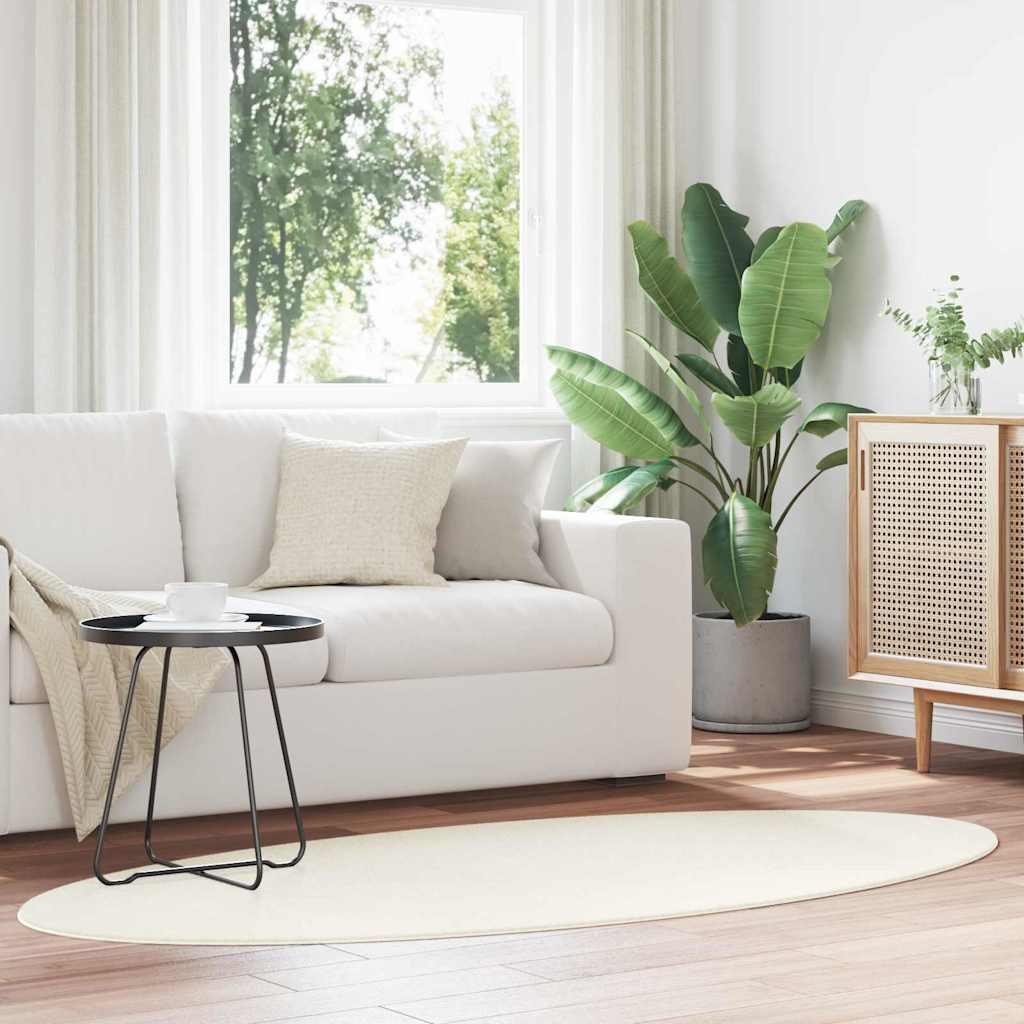 Area Rugs Oval HUARTE Cream 120 x 170 cm 100% Polyester